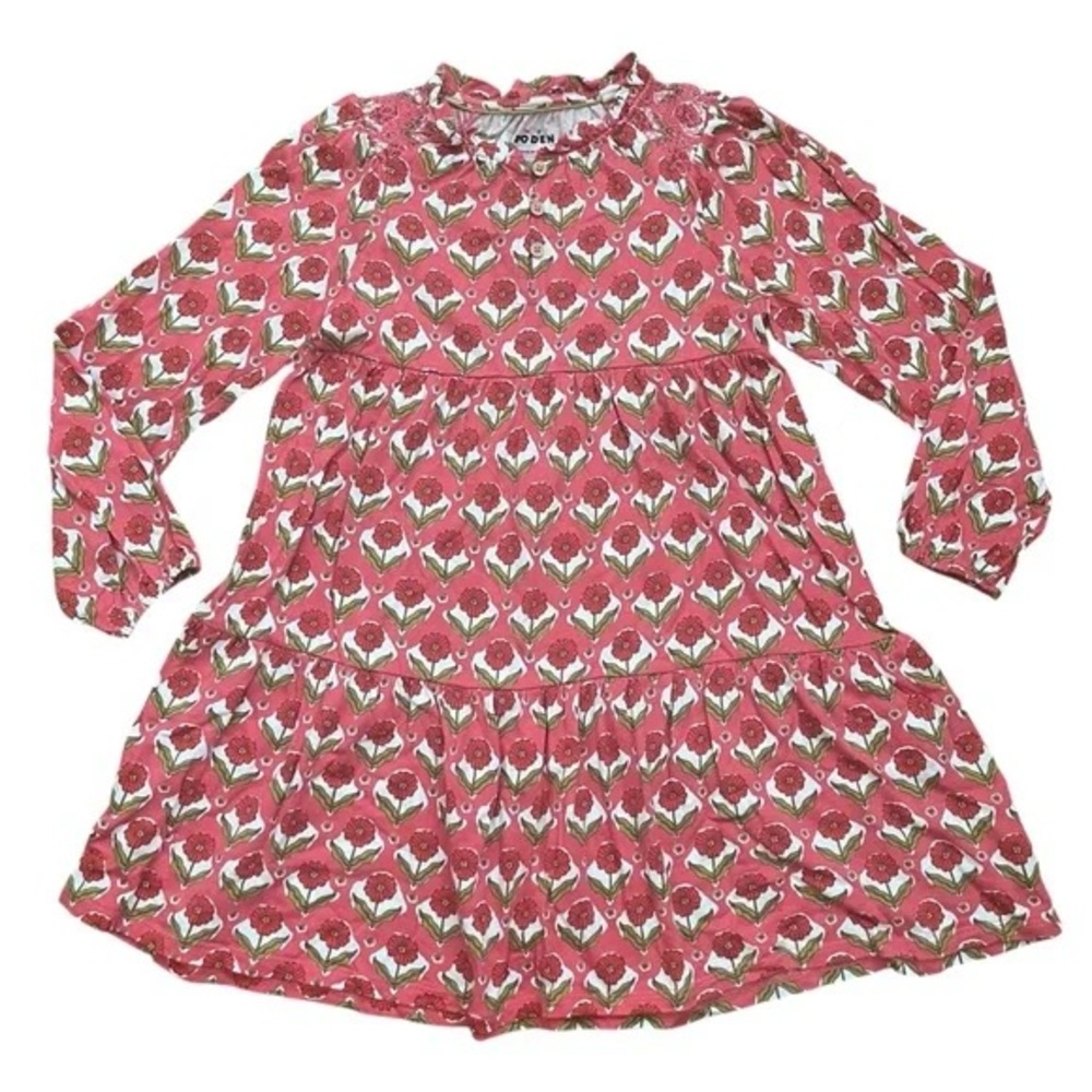 Mini Boden ruffle neck floral print long sleeve dress size 5-6 years